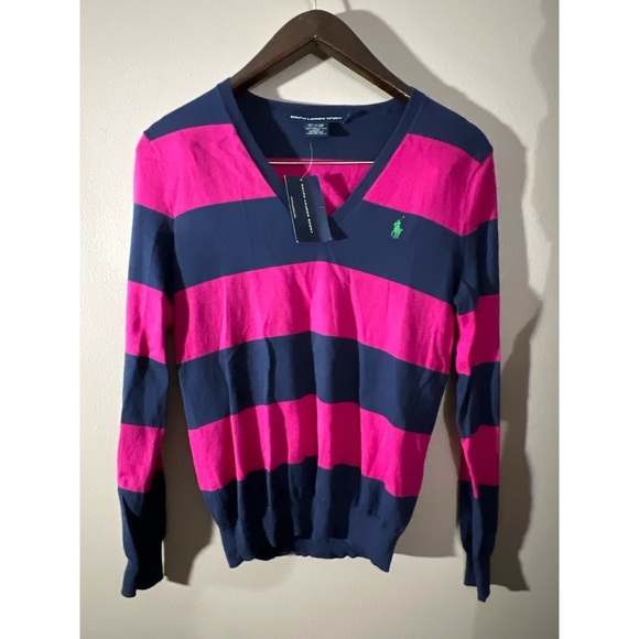 Ralph Lauren sport nwt Women's Pink and Blue Striped Sweater - Picture 1 of 3